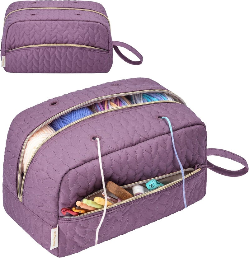 KarSyon Crochet Yarn Bag Knitting Bag Storage for Crocheting Accessories Crochet Hook Case Organizer Gift for Crochet Lovers (Purple) - Image 1